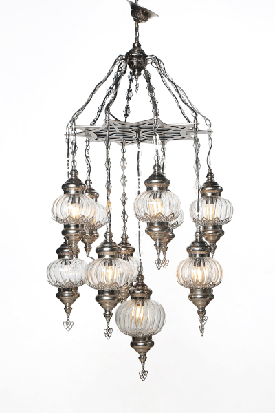 Chic Nickel Color Chandelier with 11 Special Pyrex Glasses